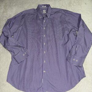 Mens Peter Millar Seaside Finish Purple Gingham Long Sleeve Button Up Size XL